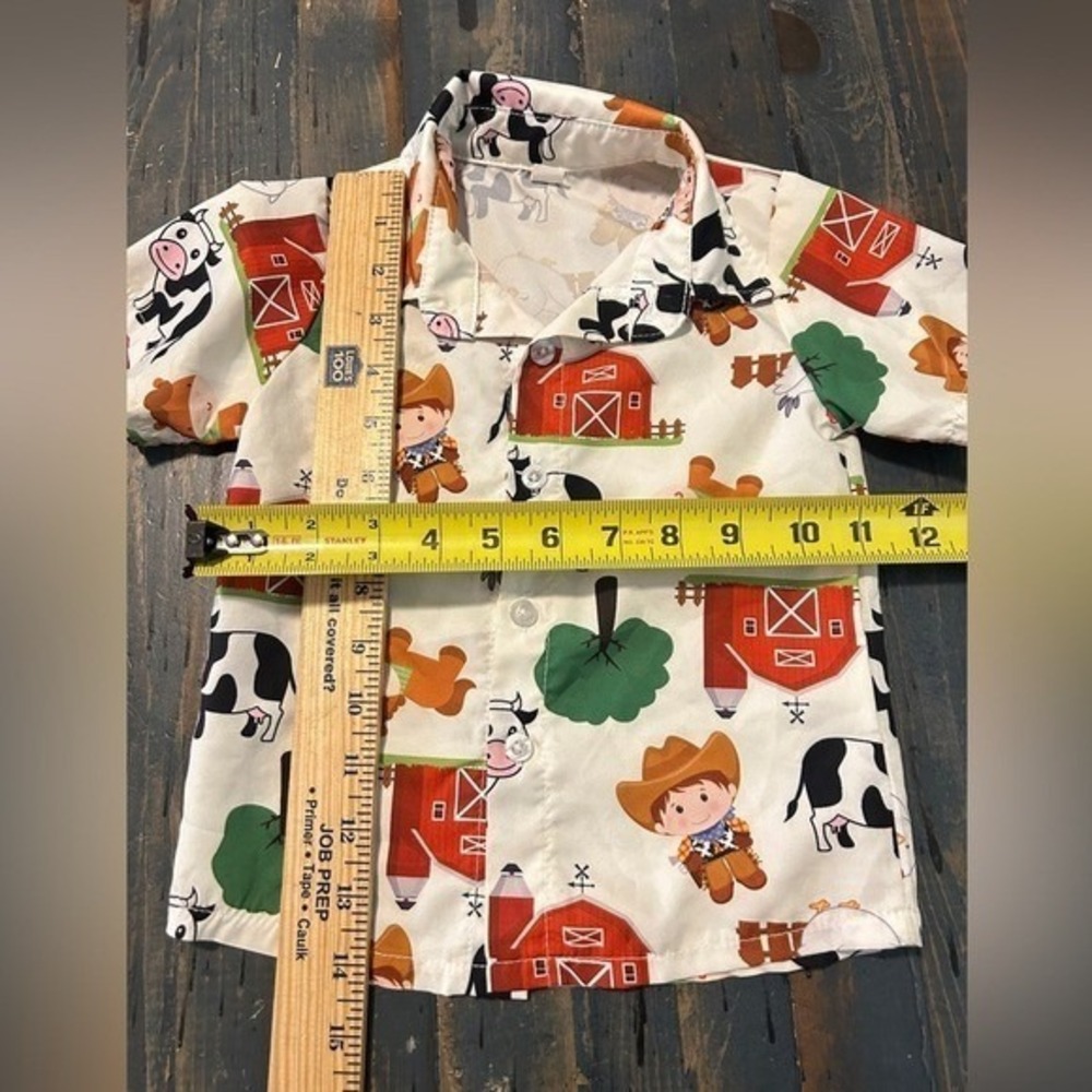 Baby Button Down Farm Print Shirt 12M Collar Casual - Picture 3 of 6